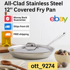 Brand New All-Clad 12″ Stainless Steel Fry Pan w/ Lid – Tri-Ply Bonded D3