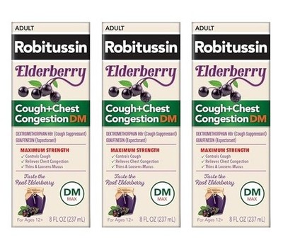 Pack 3 Robitussin Elderberry Adult Cough+Chest Congestion DM Max Strength 12/25