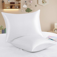Zippered Satin Toddler Pillowcases 13x18 Inch, White, 2 Pack