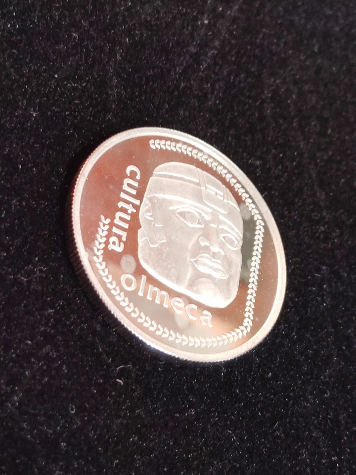 Mexico 1 onza Precolombina Olmeca Stone Head Facing proof silver coin 1984 - Image 2 of 4
