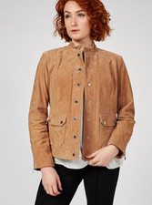 Isaac Mizrahi Live Suede Utility Jacket Fawn Brown Size 14