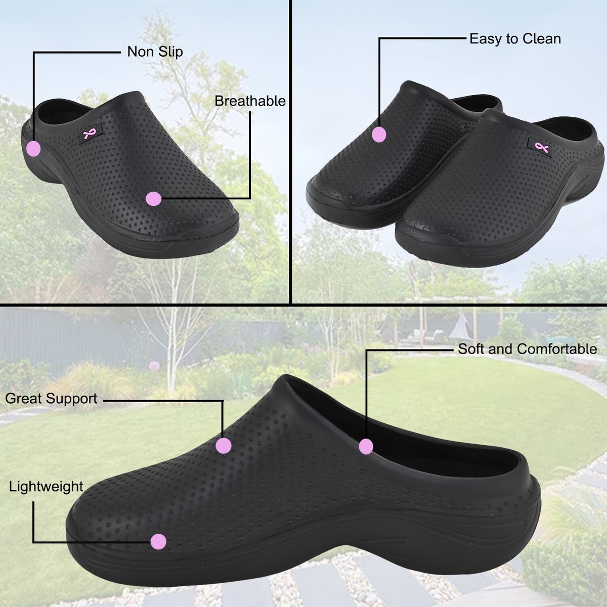 JEFFRICO Clogs for Women Nurse Shoes Garden Clogs Slip On Black