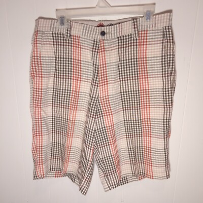 Tommy Bahama Mens Shorts 33 Tan Plaid Linen Silk Blend Paradise Nation