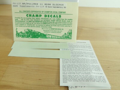Champ Decals HO PH-137 NP/Pullman 11 BDRM Sleeper Passenger Car Supplement Set