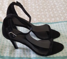 COUNTRY ROAD Black Suede Leather Stiletto High Heels T Bar Size 37 B49