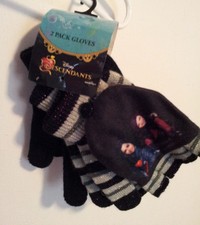 Disney Descendants Mal Evie 2 Pack Gloves Solid Black Striped Fingerless Cover