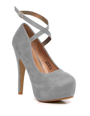 DAMEN GRAU WILDLEDER PLATEAU HIGH HEELS KREUZRIEMEN RIEMEN ABEND PARTYSCHUHE