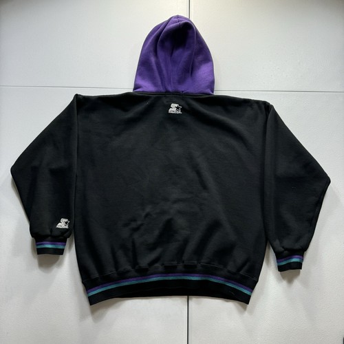 Vintage Starter Charlotte Hornets Hoodie Men’s Large Black Double Faced NBA 90s - Picture 5 of 8