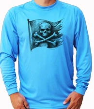 Pirate Flag Skull Captain Nautical Long Sleeve UPF 50 T-Shirt Fishing Boat UV