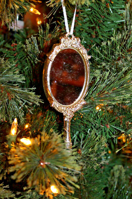 Silver Hand Mirror Christmas Tree Ornament Girly Diva Fashion NEW