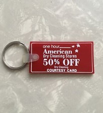Vintage Keychain AMERICAN DRY CLEANING STORES Key Ring Fob Tag Made in USA
