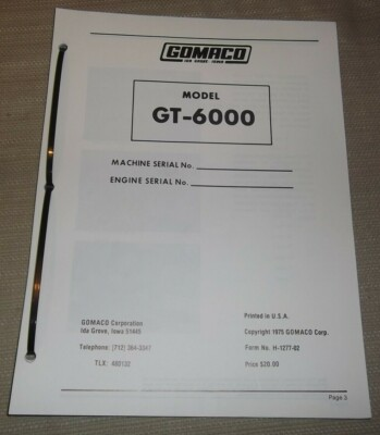 #ad GOMACO GT 6000 TRIMMER PAVER OPERATOR OPERATION amp; TROUBLESHOOTING MANUAL BOOK $19.99