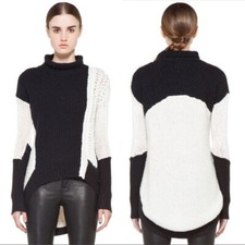 Helmut Lang Cable Knit Sweater Black Off White Pullover Collar Turtleneck Medium