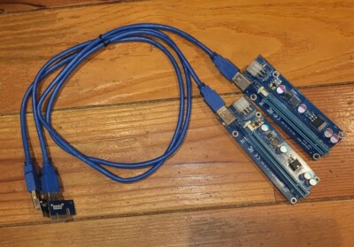 LOT of 2 PCI-E GPU Riser Adapter Card 1X to 16X USB 3.0 36'' cable 3ft