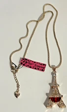 New With Tags Betsey Johnson Eiffel Tower Rhinestone Gold Tone Necklace