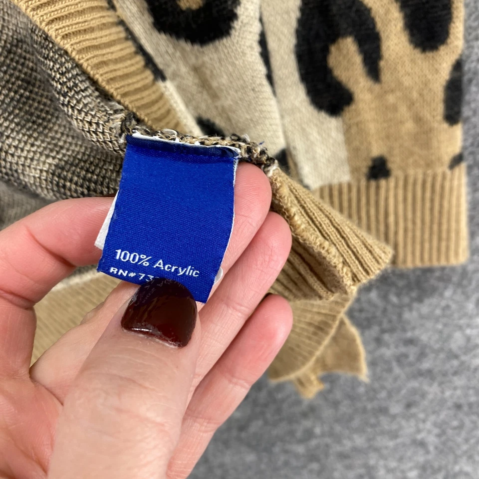 Apt. Cardigã feminino 9 S pequeno bege estampa animal frente aberta manga longa malha - Imagem 4 de 4