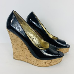 black open toe wedge heels