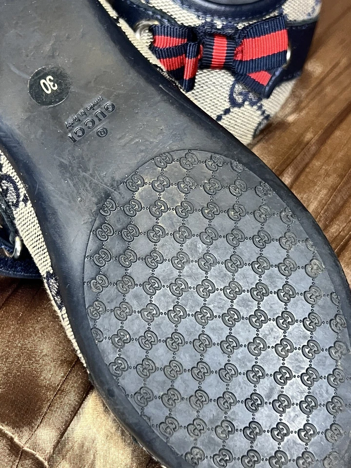 Gucci Girl GG Canvas Stripe Bow Mary Jane Ballet Flats EU Size 30 - Image 2 of 4