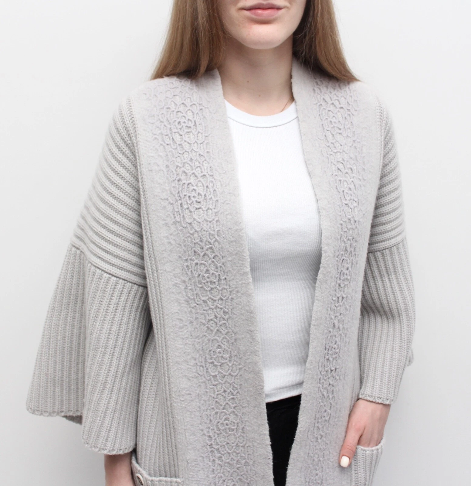 Kimono Donna CHANEL 100% Cashmere Maglia Aperta Cardigan RARA made in ITALY