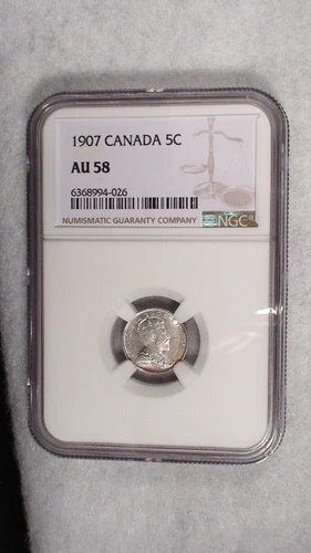 1907 Canada Five Cents NGC AU58 BETTER DATE SILVER 5C Coin BUY IT NOW!