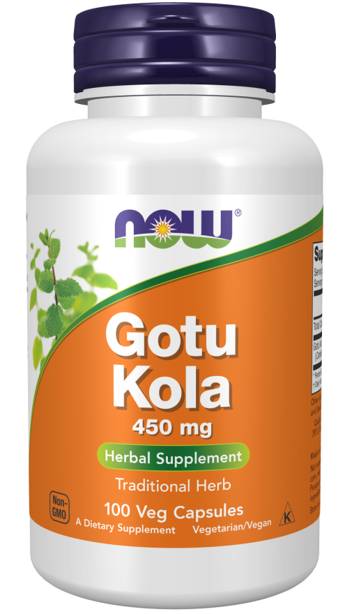 NOW Foods Gotu Kola (Centella asiatica) 450mg 100 Veg Capsules, Caffeine Free
