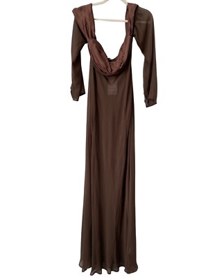 Meshki Ivanna Off Shoulder Chiffon Maxi Dress Size XL Mocha Sheer Elegant NEW