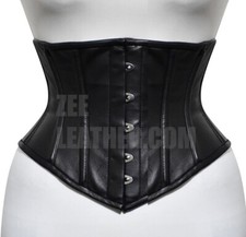 ZEE Under Chest Corset Black Real Leather Corset Waist Training Underbust