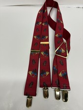 Vintage Pelican USA Mens Suspenders Red Christmas Horns Clip Ons OS