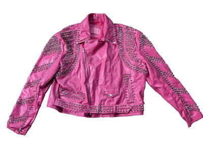 Azalea Wang Moto Jacket Barbie Pink Womens 2X Silver Studded Faux Leather SOFI-X