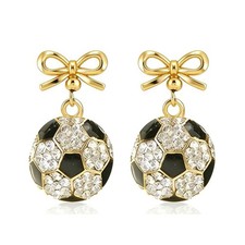 Soccer Earrings for Women Ball Dangle Gold Bow Medium, A1:Gold