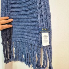 Polo Ralph Lauren Cable Knit Wool Scarf, Blue, 220cm