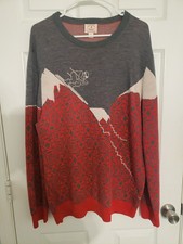 Brooks Brothers Red Fleece Mens Sweater XL Merino Wool Ski Red Grey