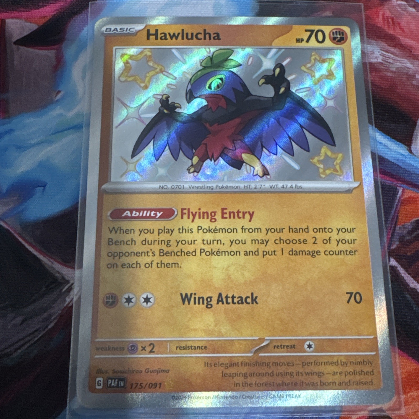 Pokémon TCG Hawlucha Baby Shiny Holo Rare Card Paldean Fates 175/091 NM