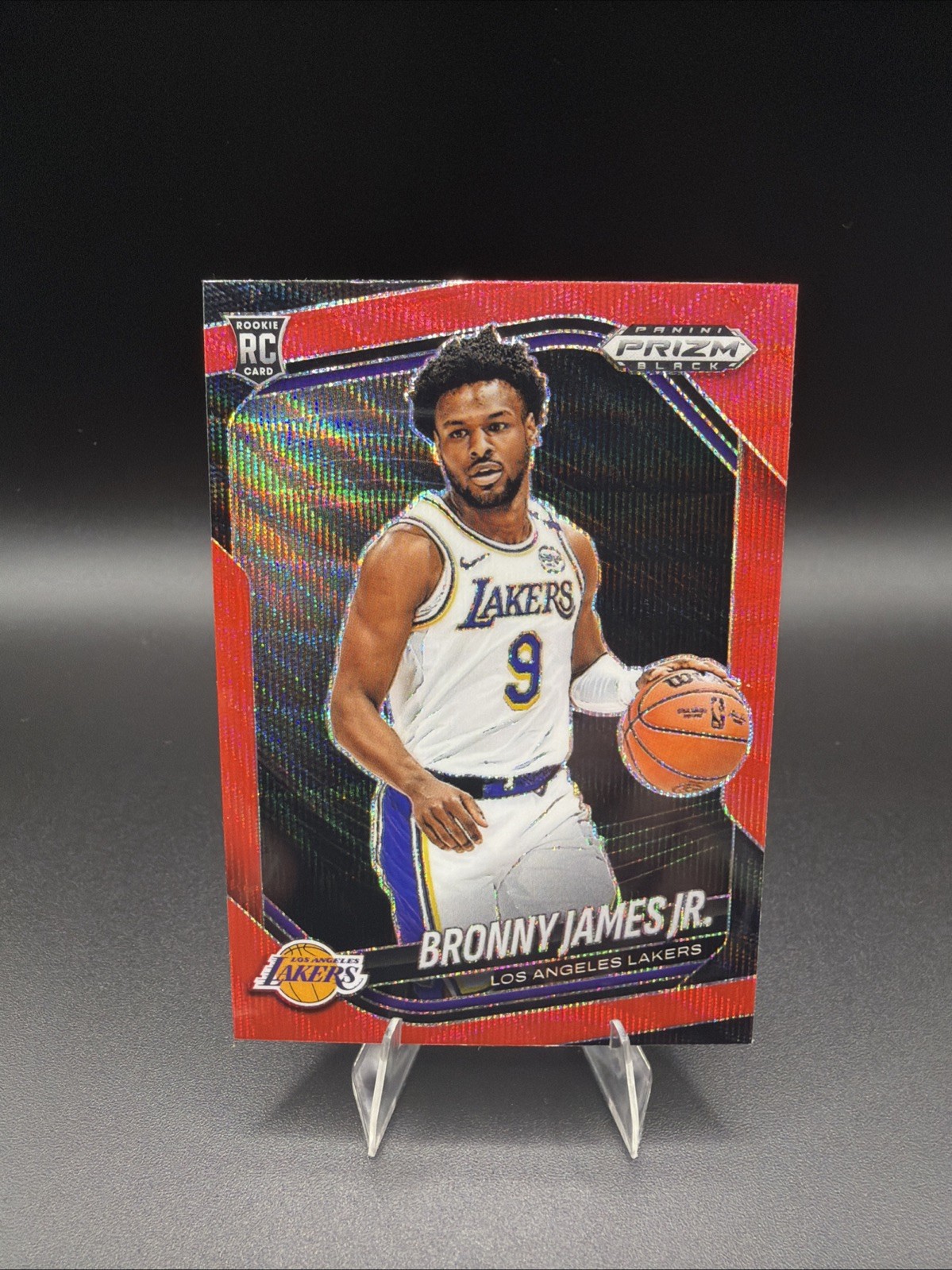 2024-25 Panini Prizm Black - Bronny James, Bronny James #94 Ruby Wave Prizm (RC)