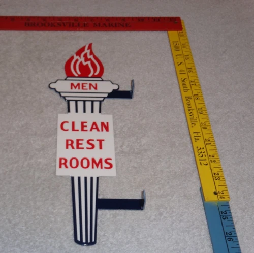 VINTAGE STANDARD GASOLINE TORCH MEN DIE-CUT RESTROOM 13" METAL OIL BATHROOM SIGN
