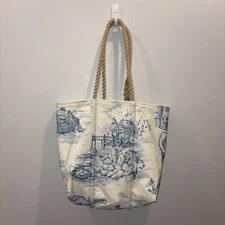 Sea Bags Medium Maine Fishing Village Tote hemp handles. Cell phone pocket