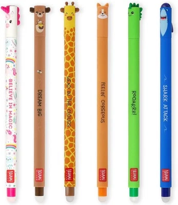 LEGAMI 6er Set Gel Schreiber Stift löschbar radierbar EINHORN BÄR DINO HAI HUND