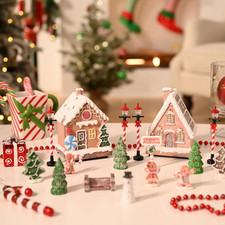 Christmas Village House Set with Lights, 17-Piece Gingerbread Decoration Collect