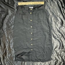 Vintage 90s Button Front High Waisted Black Skirt L Midi