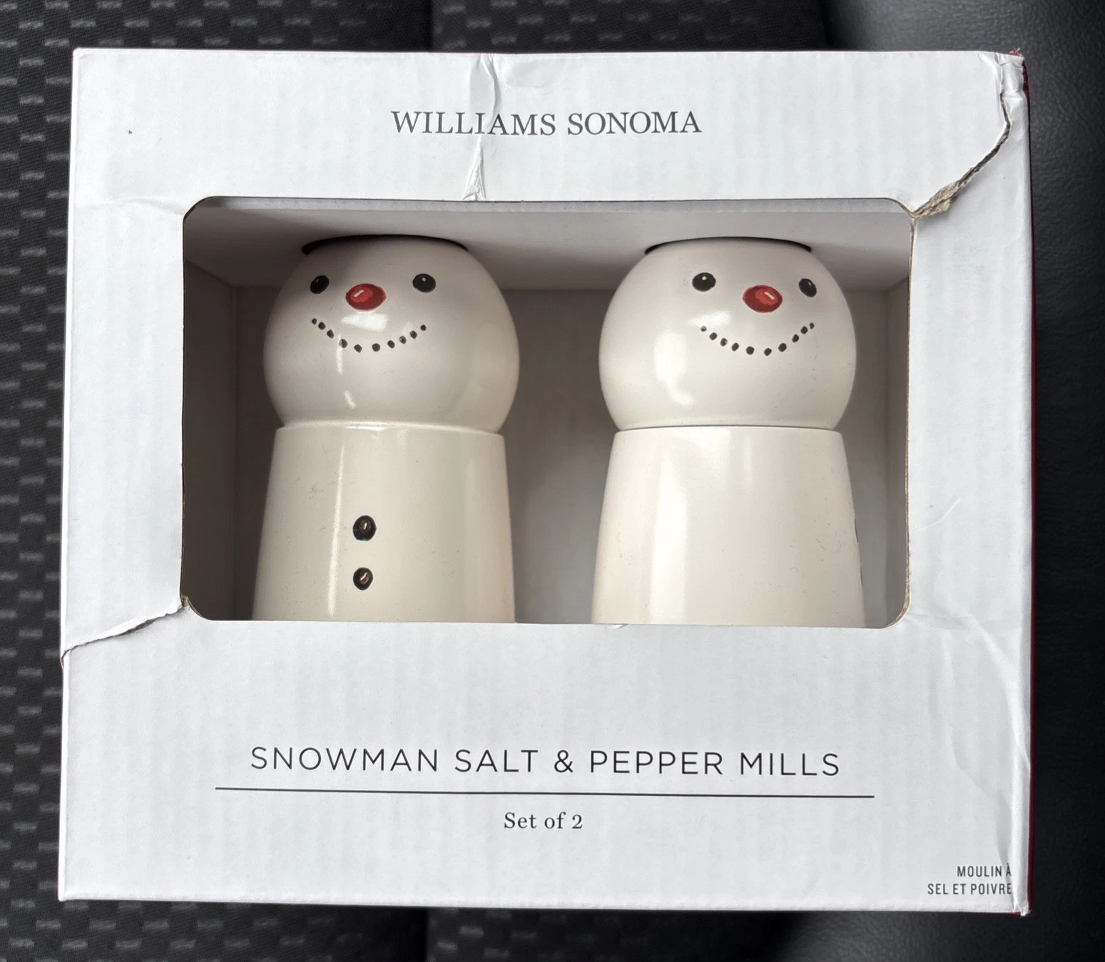 Williams Sonoma Snowman Salt and Pepper Mills Set of 2 New In Box $89.95