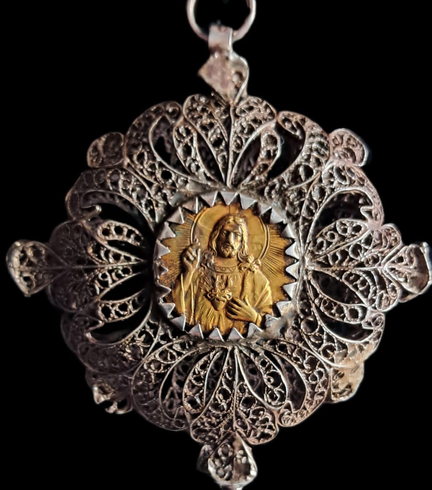 Antique 17th Century Rare Renaissance Silver Religious Necklace Pendant Cross image 2