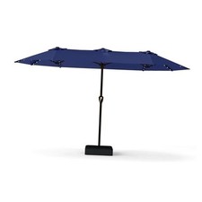 13FT Double-Sided Patio Umbrella with 48 Solar LED Lights, Large Navy Blue