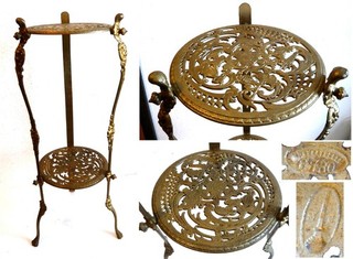 Orig Old Art Nouveau Flower Table 1890 Cast Iron Ironworks Maids Jump Resin Table