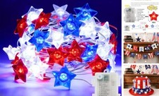 4th of July String Lights, 16FT 50LED Red White and Blue Patriotic Star 1 Pack
