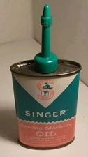 Vintage SINGER 3oz Tin Oval Oil Can Sewing Machine Oil USA Long Green Spout