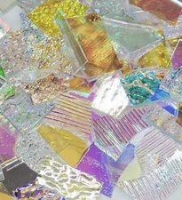 Dichroic Glass Scrap 10.9 oz 90 COE Mix 008 on Clear & Black