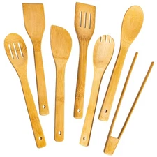 Wooden Spoons for Cooking 7-Piece, Kitchen Nonstick Bamboo Cooking Utensils Set