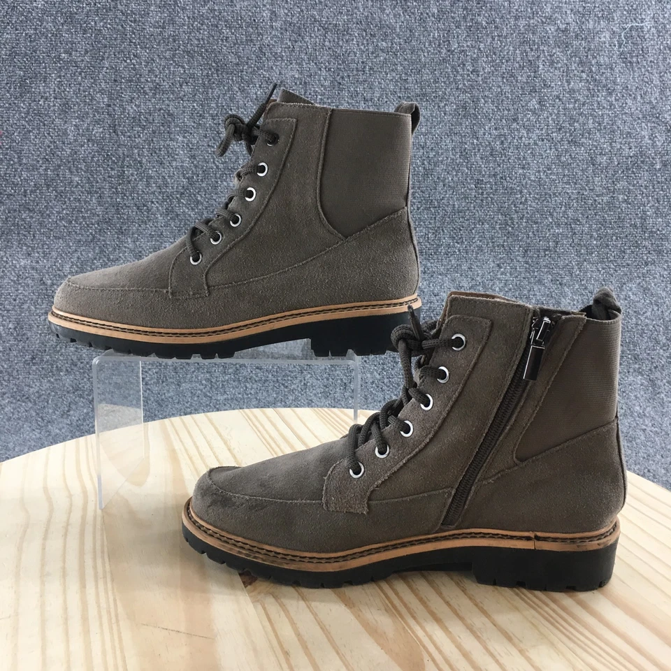 Crown винтажные ботинки женщин 8 M Shay боя серый кожаный шнурует вверх стороны молнии повседневный - Изображение 2 из 4