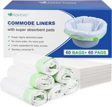 60 Pack Commode Liners with Absorbent Pads for Portable Toilet Bucket