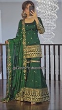 Stunning Look Vichitra Silk Top Sharara With Green Dupatta For Traditional Wear
